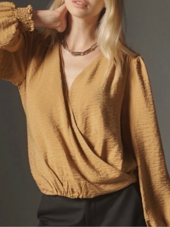 Anthropologie Tops - Anthropologie Mustard Wrap Blouse